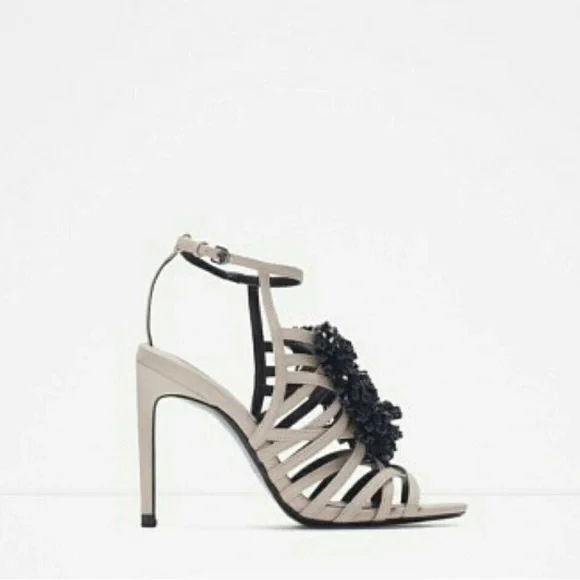 Zara Pink Black Bead and Crystal Strappy High Heel Sandals - Picture 4 of 17
